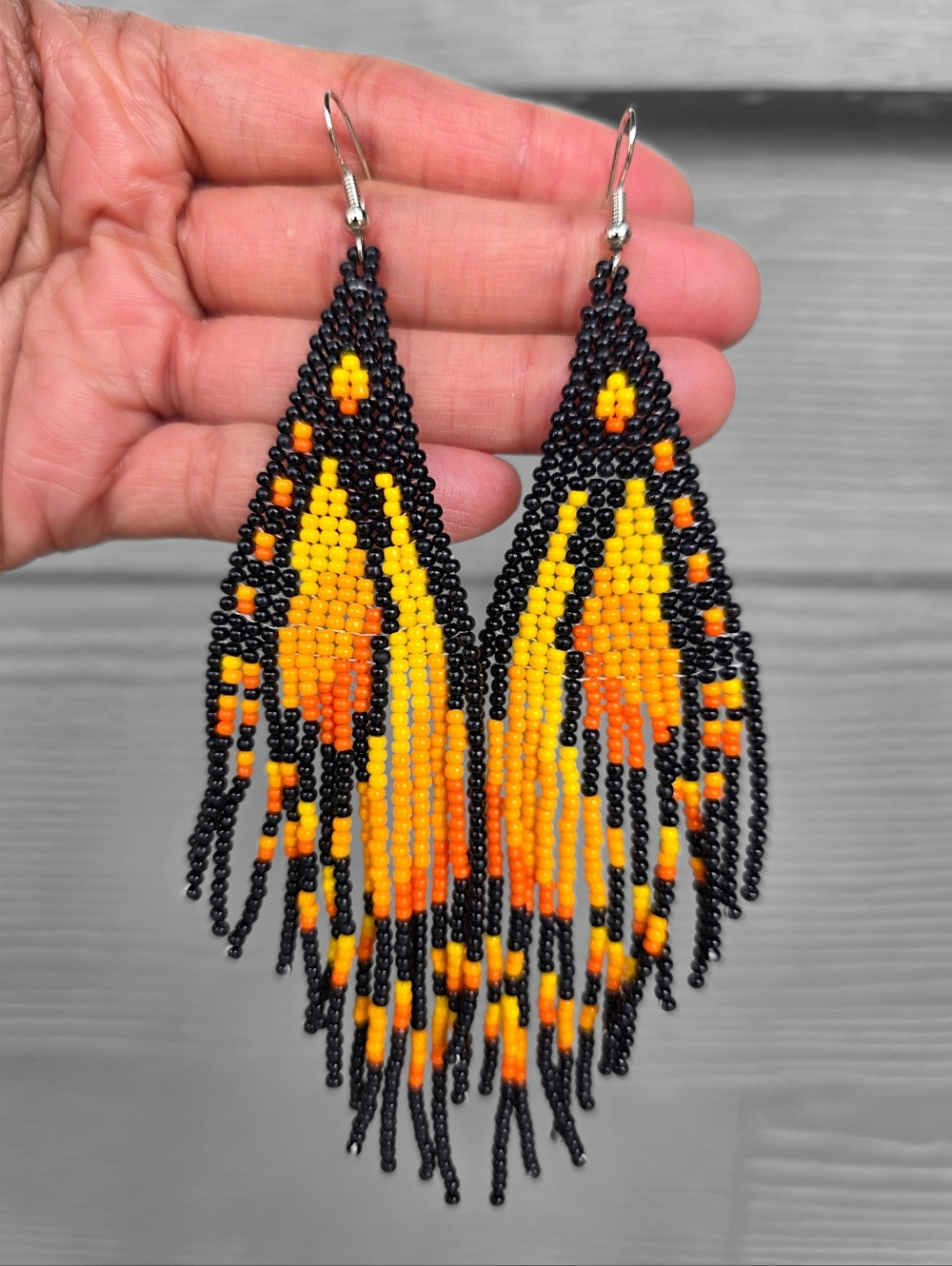 Butterfly Boho Beaded Fringe Earrings Handmade Black Statement Jewelry Boheme - Picture 3 of 4